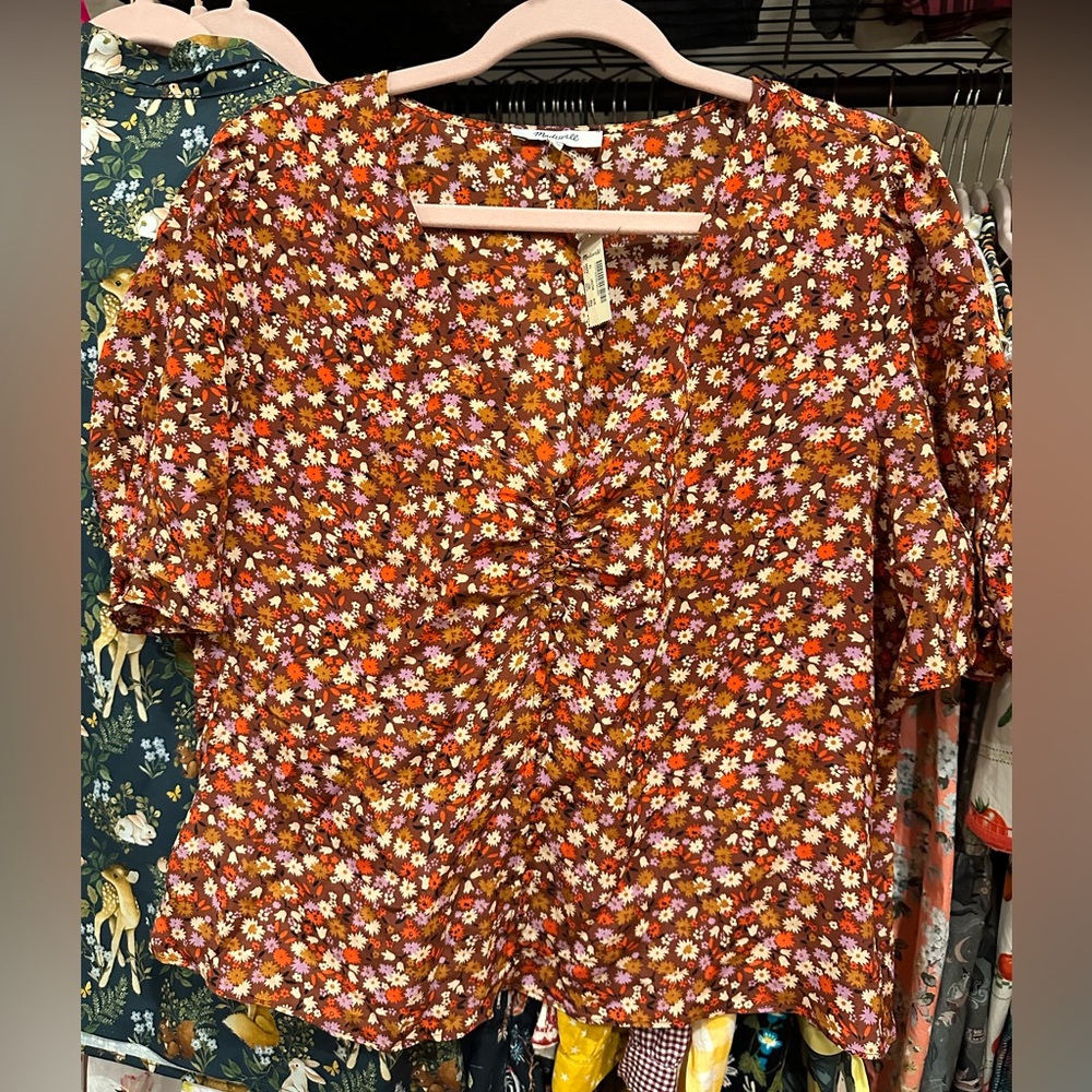 MADEWELL Silk Daylight Top 🌸 “Spring Prairie” 🌸 Vintage Ditsy Floral Print 14 🌸 - Picture 2 of 12
